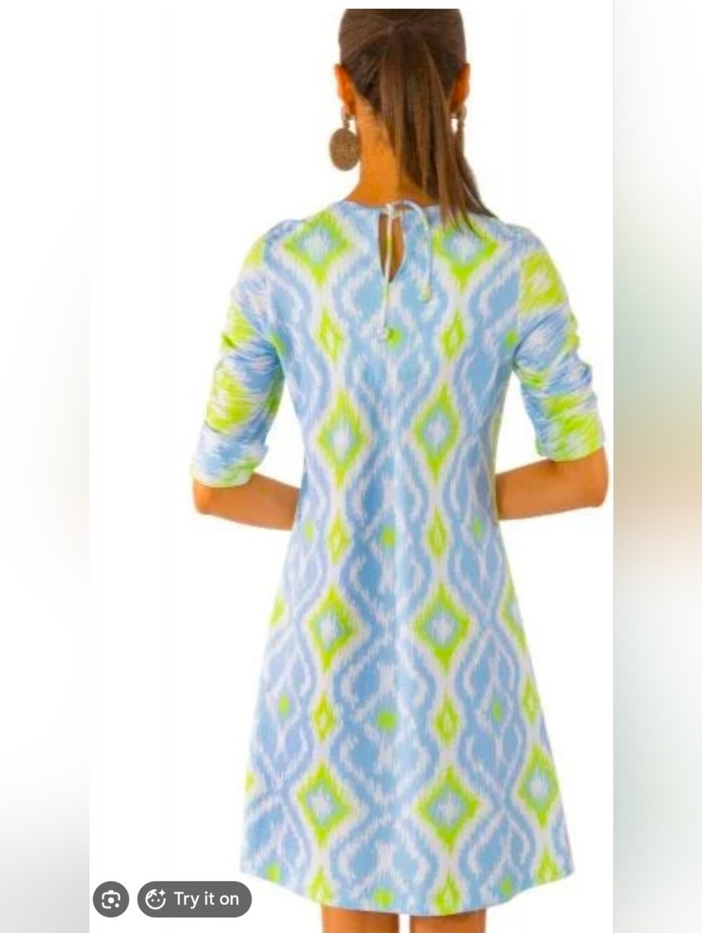 Women's Light Blue & Lime Patterned Shift Dress Small